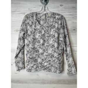 Paper Crane Shirt Womens Small Gray Black Abstract Print Long‎ Sleeve Blouse Top